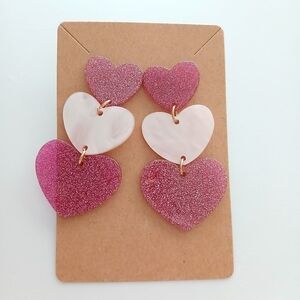 Fashion Jewelry Glittering Pink and White Heart Earrings
